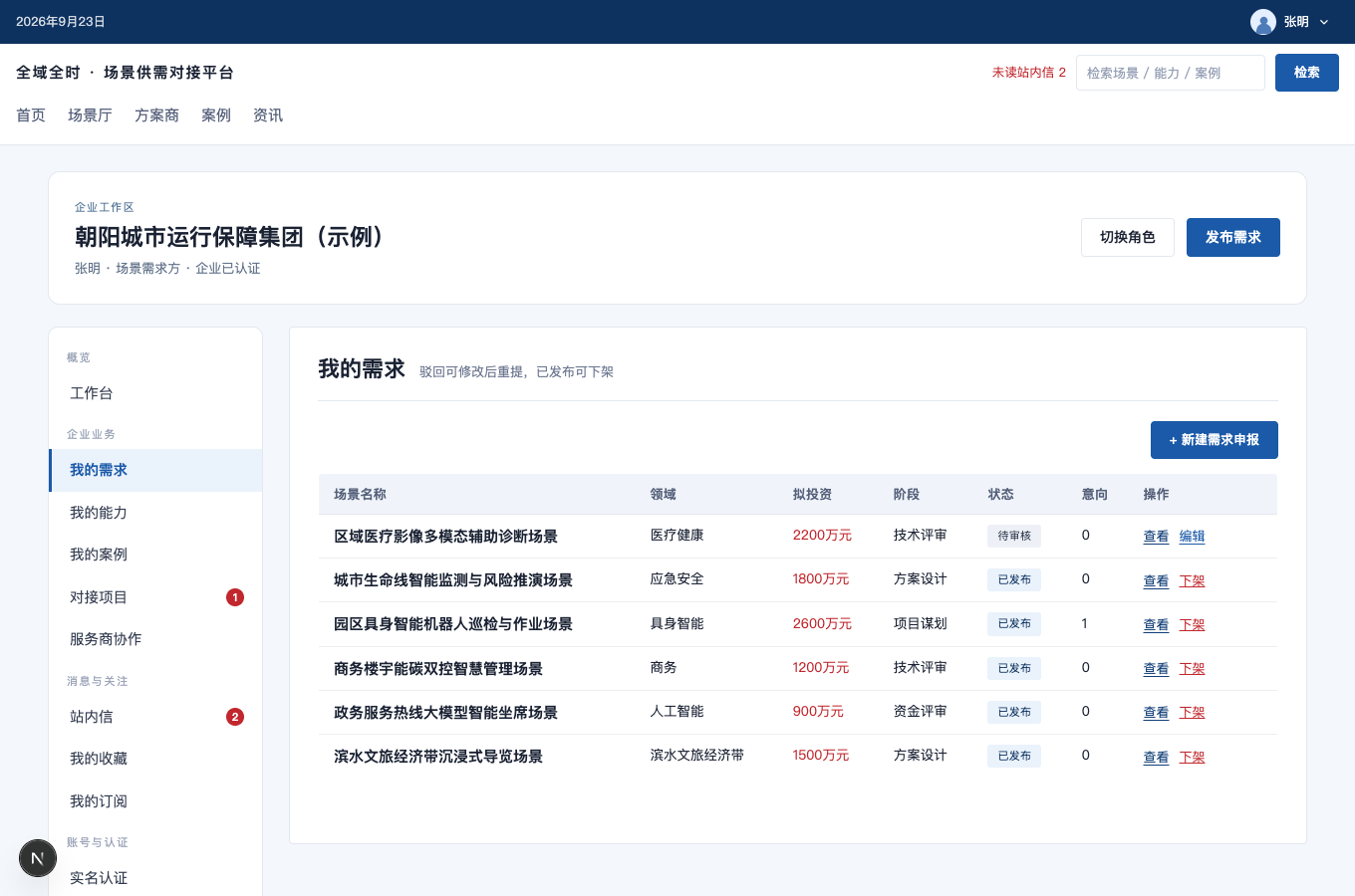 打开我的需求的完整界面截图